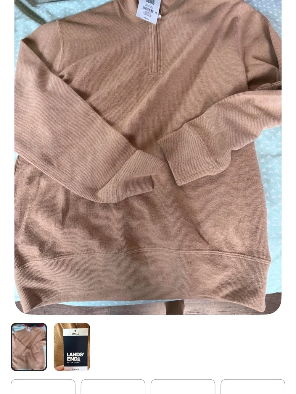 Lands' End Men’s Quarter-Zip Sweater in Dusty Tan